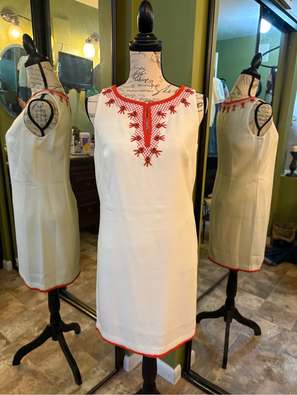Ann Taylor Cream Dress with Coral Embroidered Accents